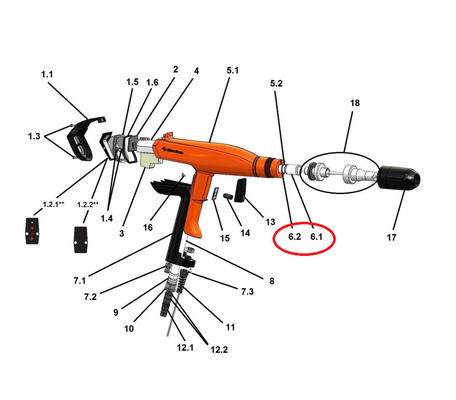 শীর্ষ পাউডার পাইপ সমাবেশ ইলেক্ট্রন ই-গান C1/C2 ম্যানুয়াল বন্দুক